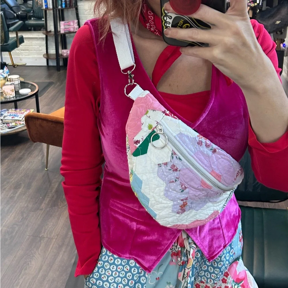 Handmade Patchwork Quilted Waist Bag - Multicolor
